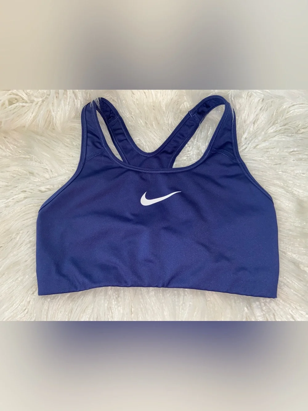 Nike Navy Blue Racerback Sports Bra with White Swoosh